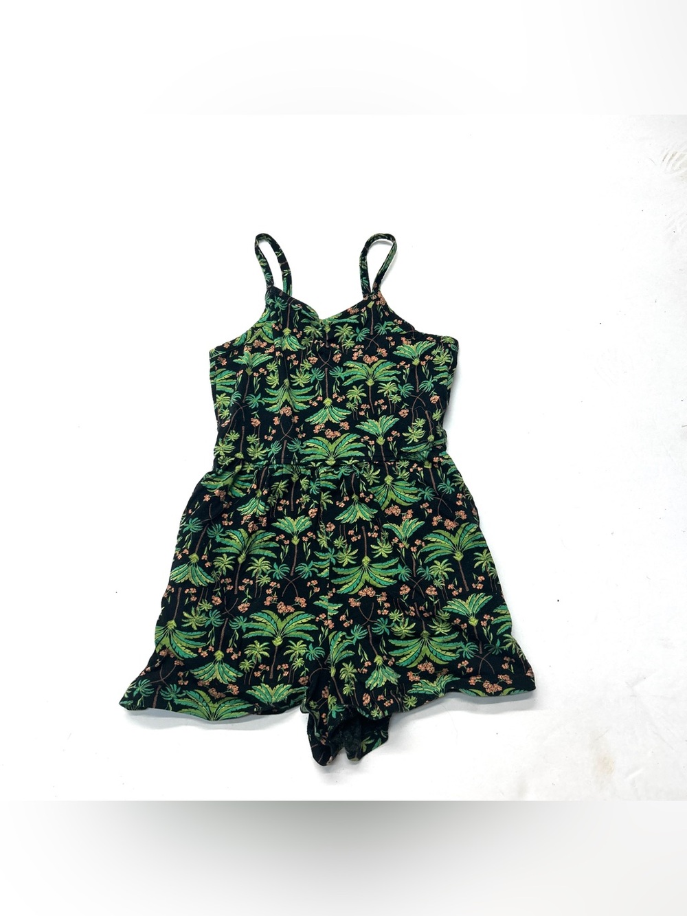 Old Navy Girls Tropical Palm Print Sleeveless Romper Black & Green